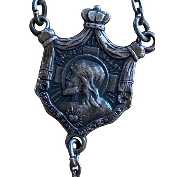 Vintage Sterling Silver Catholic Rosary With Crucifix & Virgin Mary Centerpiece - Picture 6 of 15